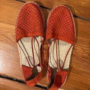 Eileen Fisher red perforated nubuck D'Orsay espadrille flats  NWOT never worn!
